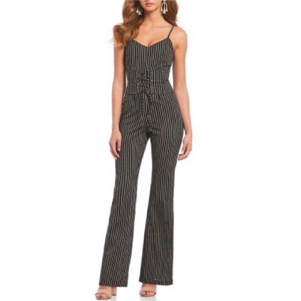 NWT✨Cupcakes & Cashmere Jaiden Pinstriped Spaghetti Strap Corset Jumpsuit Blk 6 - Picture 4 of 11